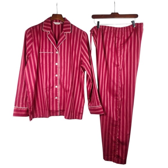 Derek Rose Other - DEREK ROSE London PYJAMA Set Womens Size LARGE PINK Striped Cotton NWT MSRP $345